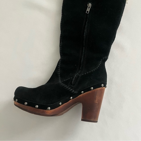UGG Australia Lillian Black Suede Knee High Sherling Clog Boots Size 7 - Picture 15 of 16